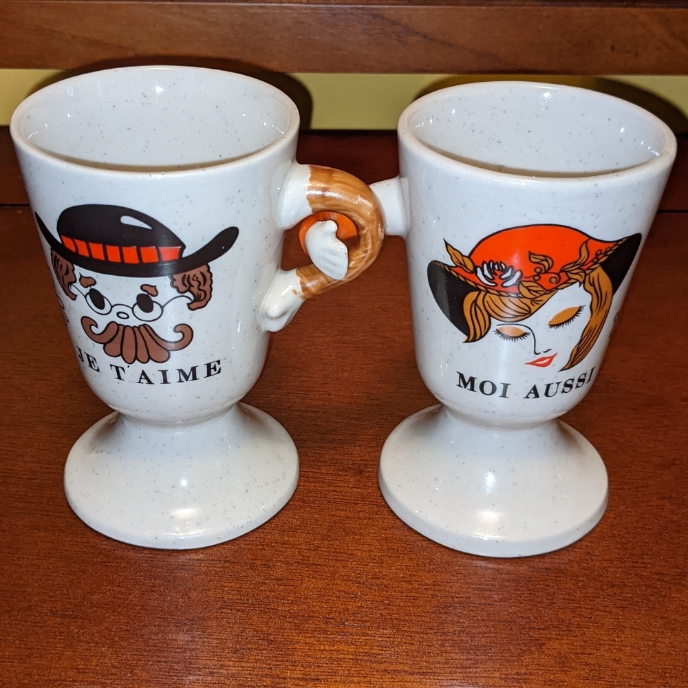 Rare 70's Vintage Gres Interlocking Coffee Mugs